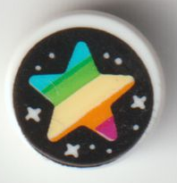 Tile, Round 1 x 1 with Stars and Rainbow Star on B (98138pb250)
